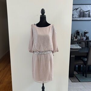 Bisou Bisou Light Cream Dress with Metallic Belt